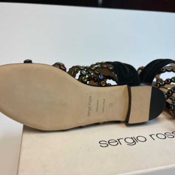 SERGIO ROSSI GLADIATOR SANDALS ADORNED WITH GLASS STONES SIZE 36/ 6 - Picture 2 of 8